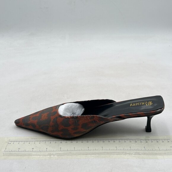 Wansseny Leopard Pointed Toe Slip On Comfy Mules Low Kitten Heel Backless Pumps - Picture 2 of 8